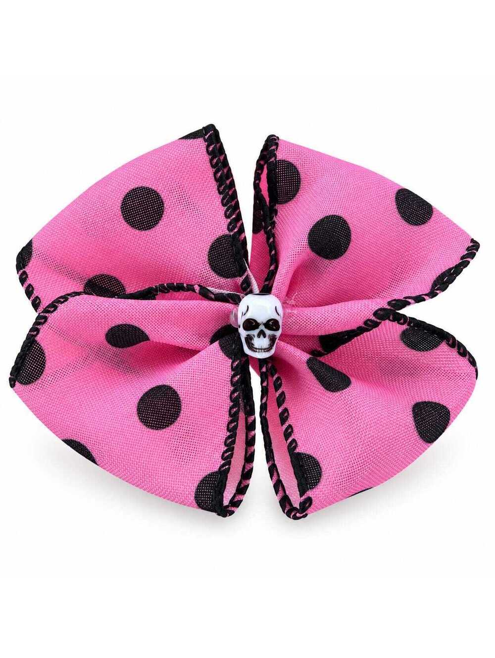 Pink Polka Dot Hair Clip with Skull Accent